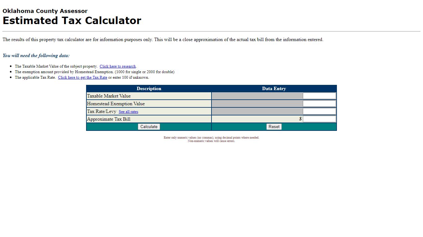 Estimated Tax Calculator - Oklahoma County